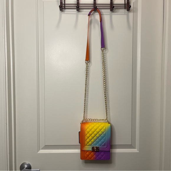 Alba Ombré Rainbow Jelly Quilted Chain Strap Bag NWT - Picture 3 of 6